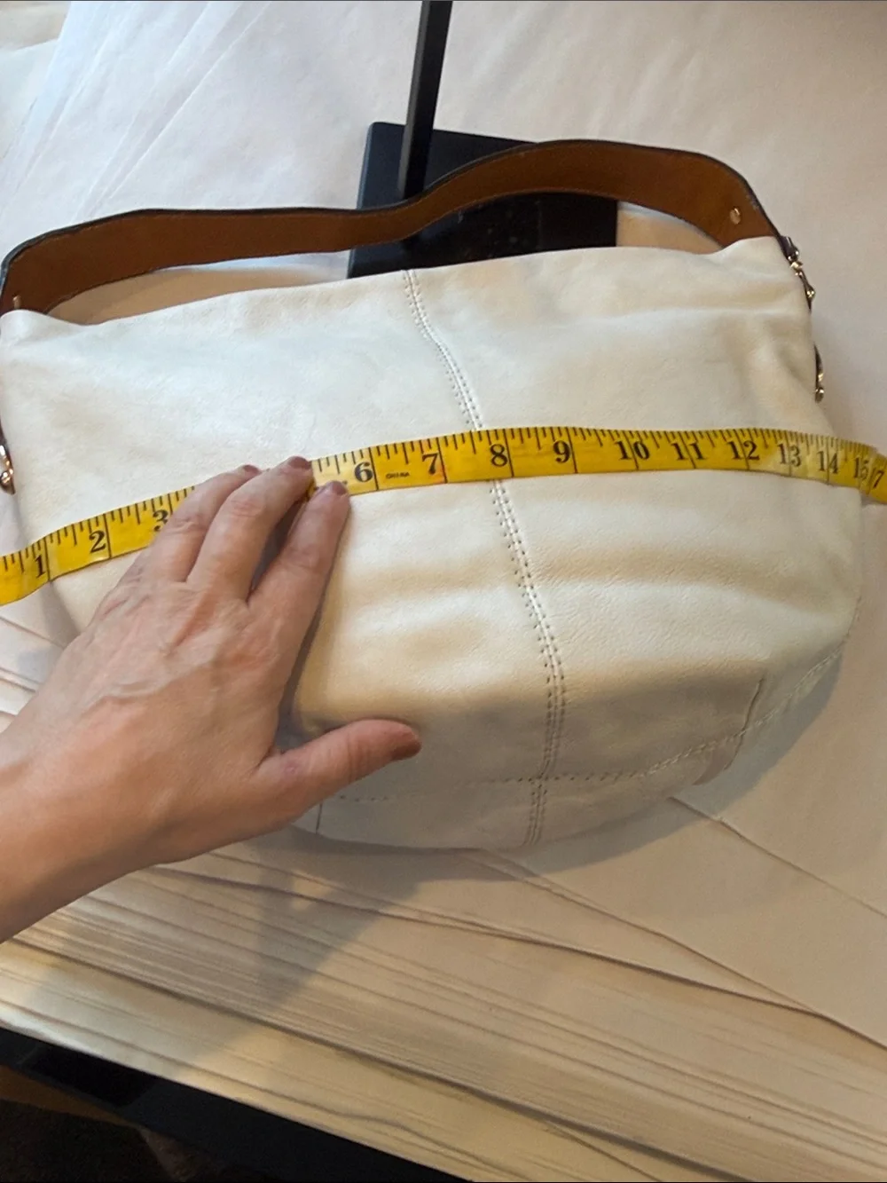 Michael Kors Cream Leather Hobo Bag with Brown Strap Vintage Gold hardware